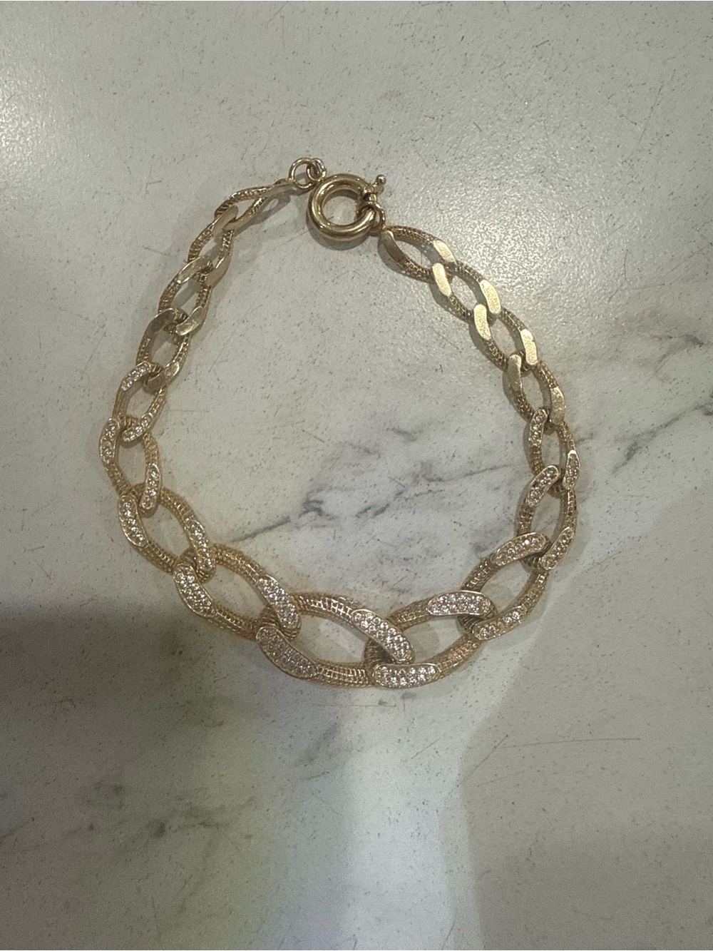 10k Gold Link Bracelet with Pavé Accents